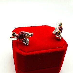 Rooster Open Cuff Bracelet Silver-Plated Red Enamel Vintage 90s New old stock